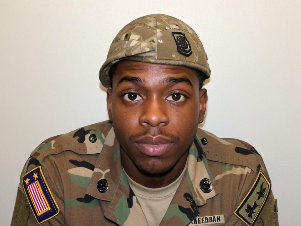 Prompt: I need you to prompt a black American soldier with the image added age of 35year old 