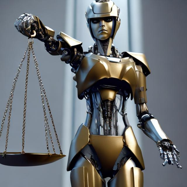 Prompt: robot holding scales of justice