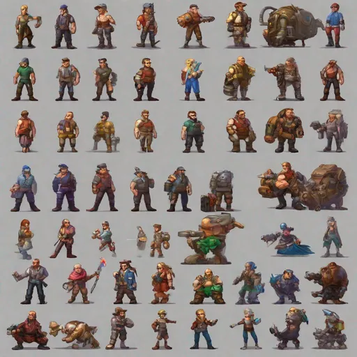 Prompt: Realistic game sprites, <a href="https://retrostylegames.com/">RetroStyle Games</a> , detailed characters and environments, high quality, realism style, vibrant color palette, dynamic lighting, game-ready assets, ultra-detailed characters, immersive environments, professional art, pixel art, game development, game design, highres, vibrant colors, detailed animations, 3D rendering