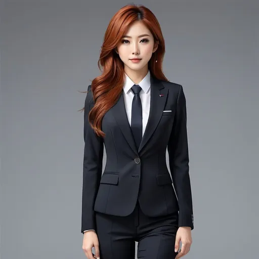 Prompt: Realistic full body illustration of an Japanese girl, long red hair, business suits, formal attire, CEO, high-quality, detailed, realistic, professional, formal, elegant, red hair, business attire, Japan, CEO, detailed facial features, realistic lighting