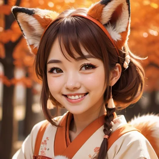 Prompt: Genuine smile Japanese girl with fox ears, anime, digital art, warm colors, soft lighting, detailed eyes, traditional dress, high quality, vibrant, cute, kawaii, animal ears, sunny atmosphere, natural beauty