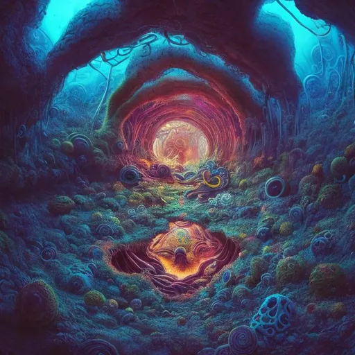 Prompt: surreal, exploding universe, microbial-like tunnel, vivid DMT trip, disconnected existence, man, wild, terrifying, vibrant colors, high quality, surrealism, detailed, psychedelic, cosmic, disorienting, distorted reality, atmospheric lighting