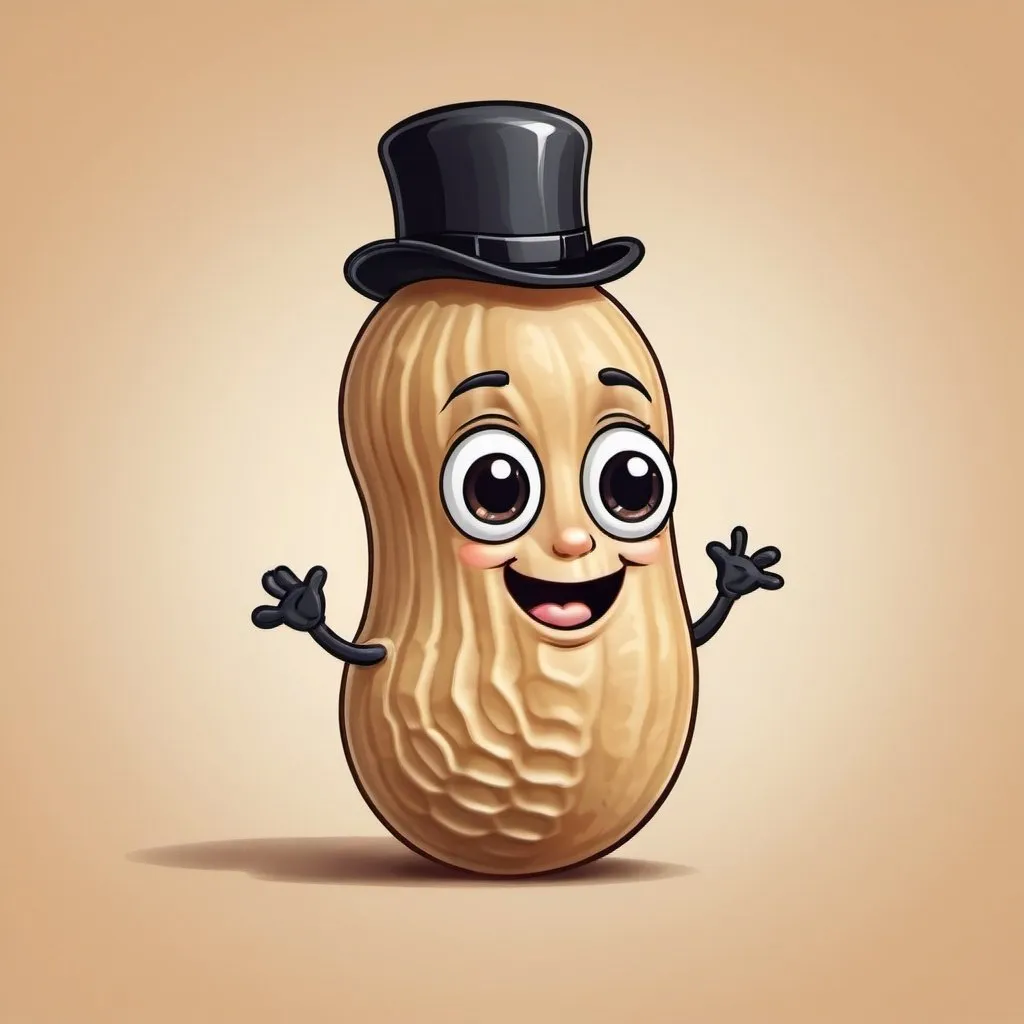 Prompt: A peanut in cartoon form that is like a baby with a top hat