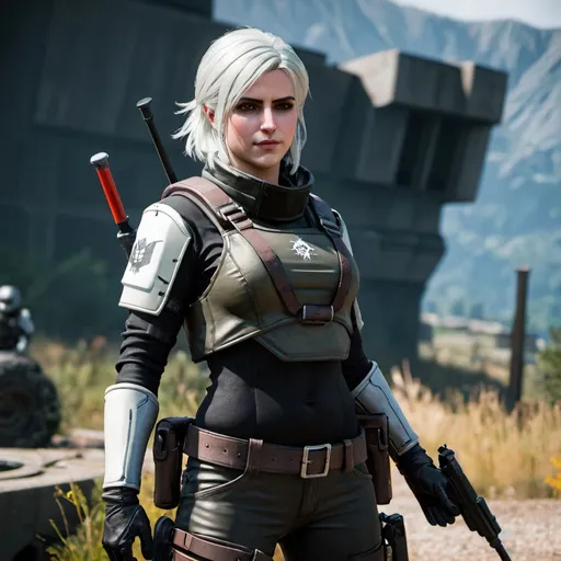 Prompt: Ciri from Witcher 3: The Wild Hunt wearing ODST BDU from Halo 3