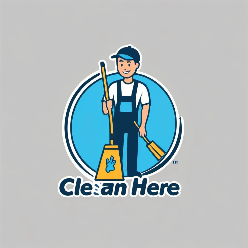 Prompt: create a logo for "CleanHere", logo have to focus on cleaning service. you can put a man with broom. give me simple logo