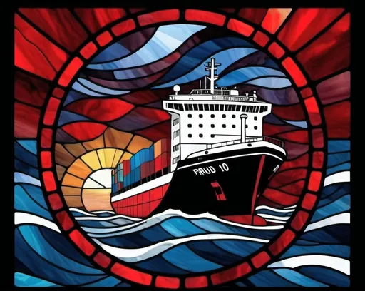 Prompt: container ship in waves
only black, red and white color
for t-shirt design
below image text: "proud member for 10 years