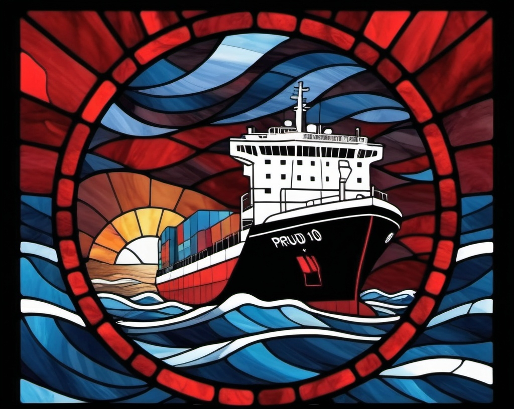 Prompt: container ship in waves
only black, red and white color
for t-shirt design
below image text: "proud member for 10 years