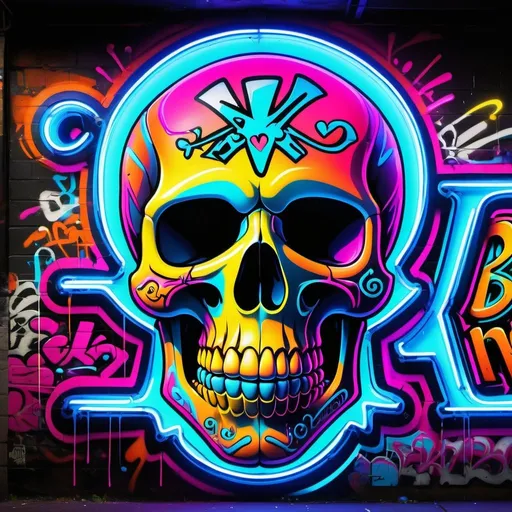 Prompt: Profile picture of '0_in_bones' text above a cartoon looking skull/skeleton in graffiti neon style, vibrant neon colors, urban street art, glowing typography, realistic graffiti texture, edgy and dynamic, high energy, neon glow, graffiti art, urban, vibrant colors, detailed typography, edgy design, professional, neon lighting, high res, ***cartoon style***, 