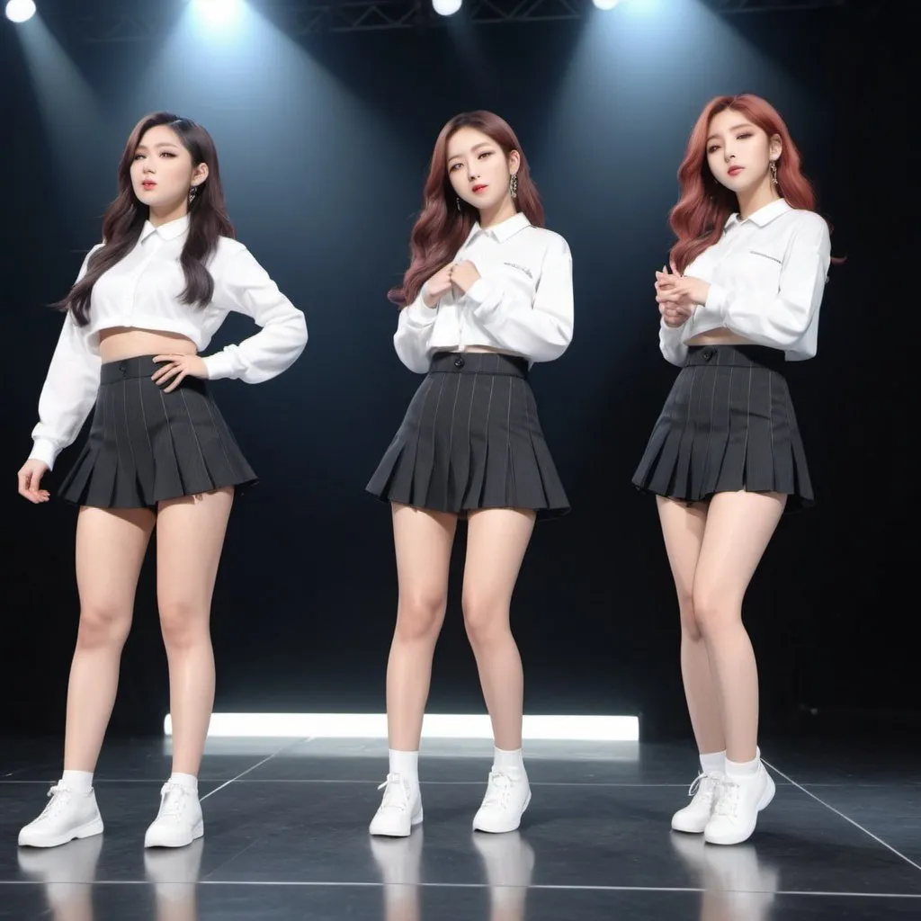 Prompt: A kpop girl group of four members realistic, and in 4k on the stage with dynamic poses