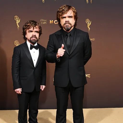 Prompt: tall peter Dinklage next to a tall person