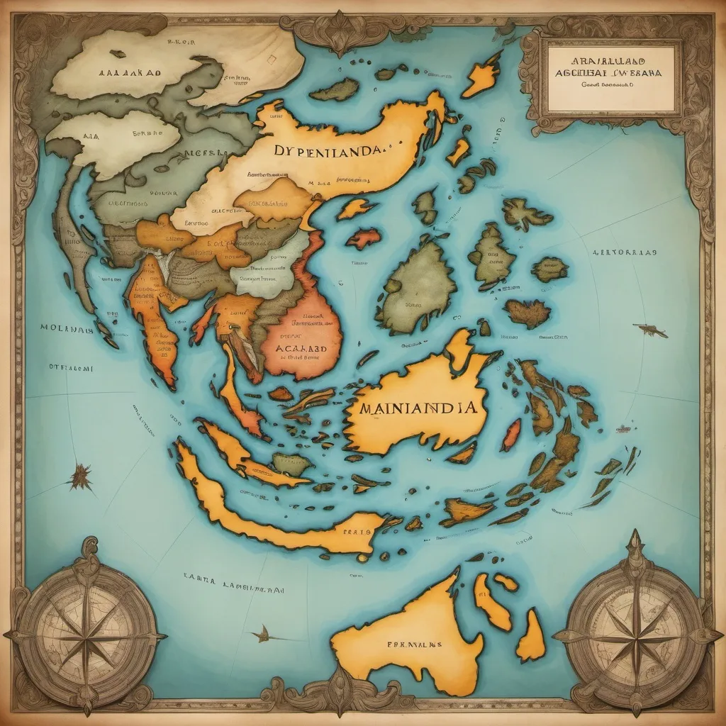 Prompt: A map of a fantasy federal country consisting of archipelago surrounded by peninsulas from five different continents, bordered with countries from the continent mainland, including the state divisions and municipalities