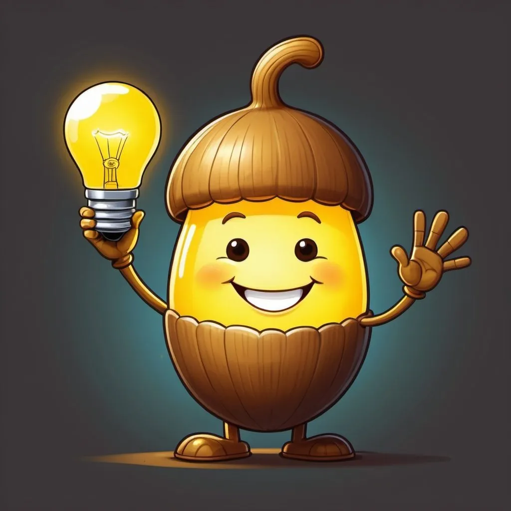 cartoon drawing 2d art of friendly acorn person smil...