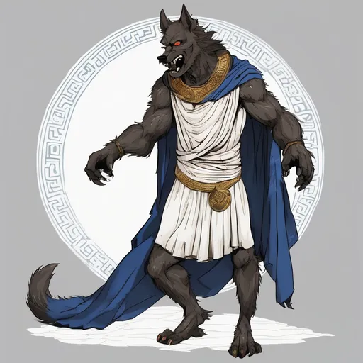 Prompt: werewolf wearing Greek clothing.