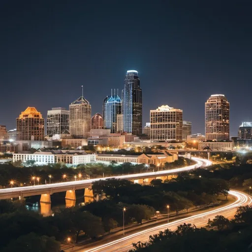 Prompt: premium image poster for austin texas night skyline for B2B events networking and dinner