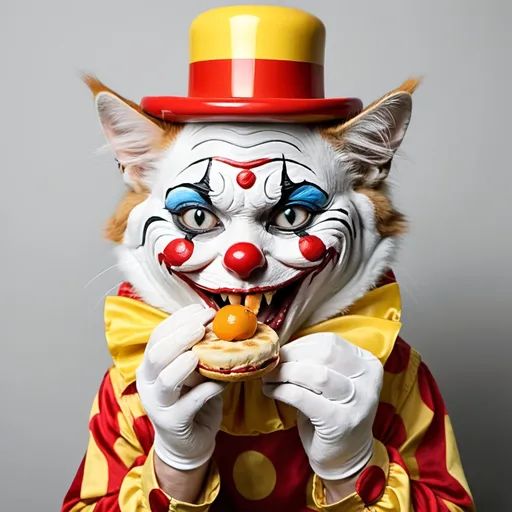 Prompt: cat clown eating a cat