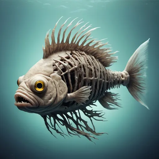 Prompt: a hairy horror fish with bones





