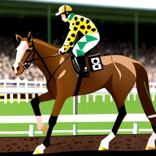 Prompt: Grand national winner 2024 horse cross with a giraffe 