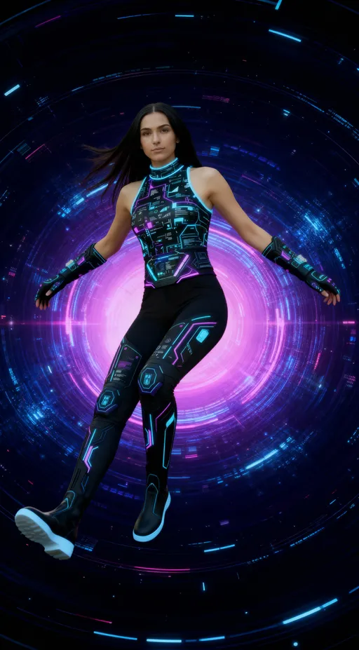 Prompt: A woman fell down in confidence through the digital abstract void.