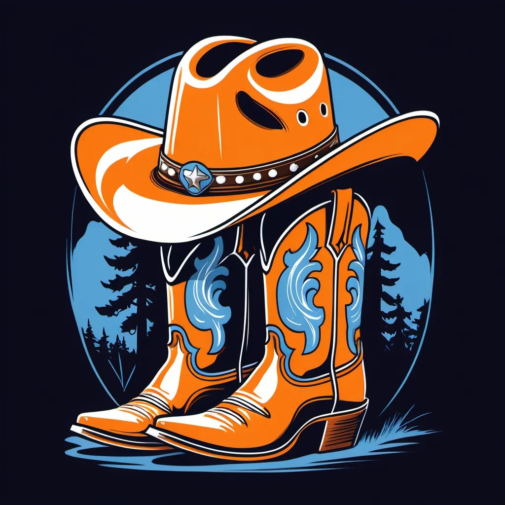 Prompt: Illustrated T-shirt design of a cowboy hat and two cowboy boots