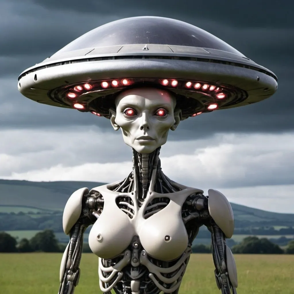 Prompt: UFO in United Kingdom Bioborg AGI Human