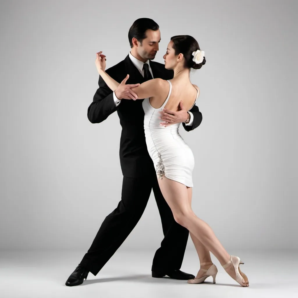 Prompt: create  two people dancing tango white in a beauta=iful tango pose
