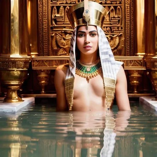Prompt: Imagine a stunning 4K portrait photo capturing pharaoh princess water reflection
