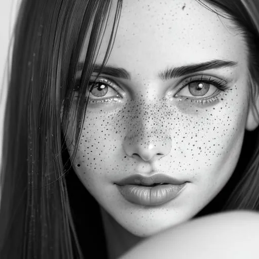 Prompt: close up portrait handsome woman, looks at the viewer. little freckles. hyper detailed. straight hair. emotional, horney look, lustful, sharp focus. 4k realistic photo like Sam Haskins and Robert Mapplethorpe