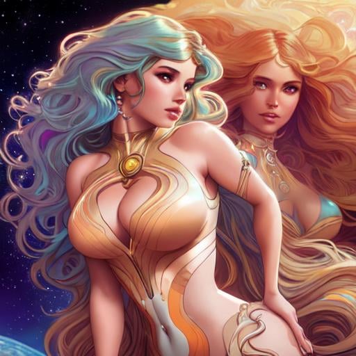 Prompt: barbarella women posing. highly detailed. wavy hair. realistic photo. colorful. 4k art by artgerm and greg rutkowski and alphonse mucha