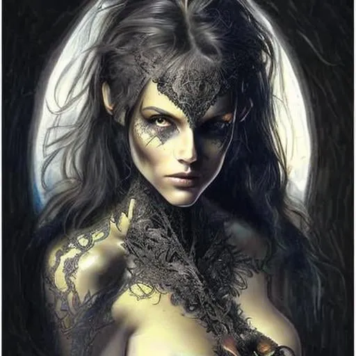 Prompt: portrait handsome female, face, eyes, intricate, elegant, highly detailed, horror, sharp focus, realistic, photo, art by scott fischer and Mike Ploog