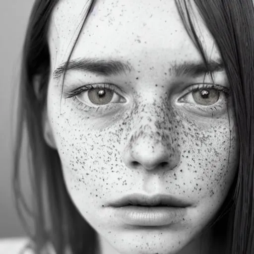 Prompt: close up portrait ordinary ugly woman, looks at the viewer. freckles. hyper detailed. straight hair. emotional, sharp focus. 4k realistic photo like Sam Haskins and Robert Mapplethorpe