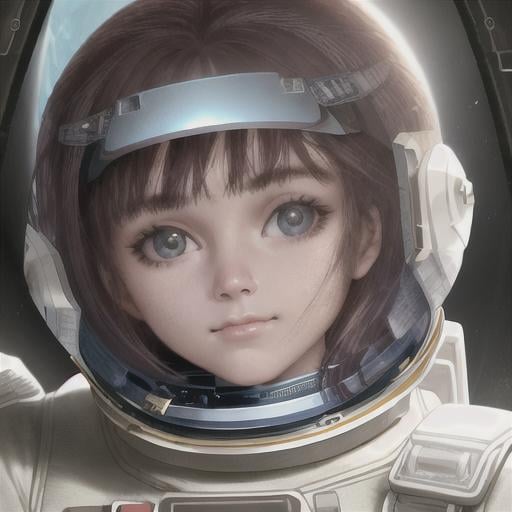 Prompt: close up face portrait astronaut on the moon see earth reflected in her visor, looking into camera, 4k photo