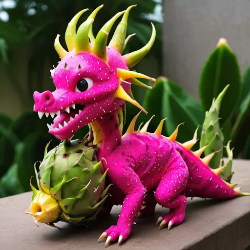 Prompt: Dragon fruit as a dragon