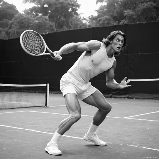 Prompt: Tarzan playing tennis