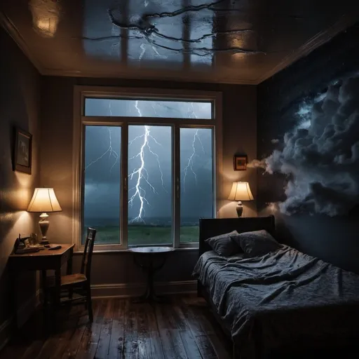 Prompt: night room in the storm
