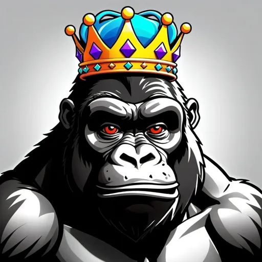 Prompt: A gaming profile picture of A cartoon gorilla with a kings crown on. A bit more vibrant as well