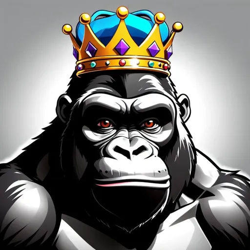 Prompt: A gaming profile picture of A cartoon gorilla with a kings crown on 