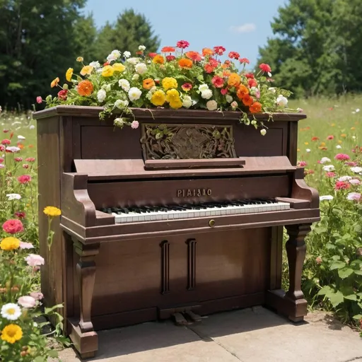 Prompt: Piano in summer flowers