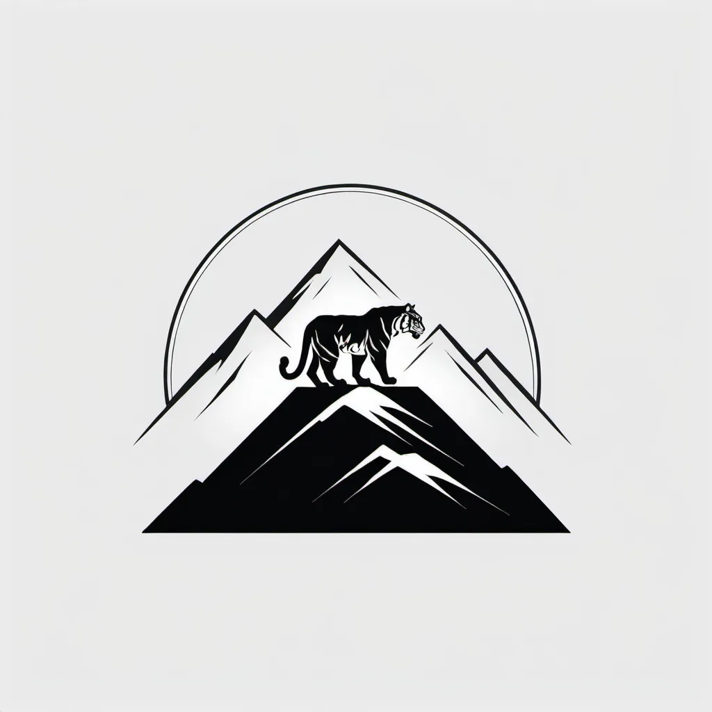 Prompt: a black and white minimalist logo that is which has a tiger on top of a mountain