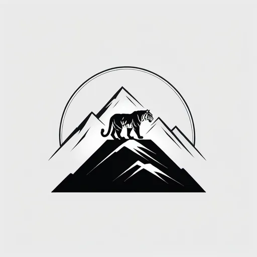 Prompt: a black and white minimalist logo that is which has a tiger on top of a mountain