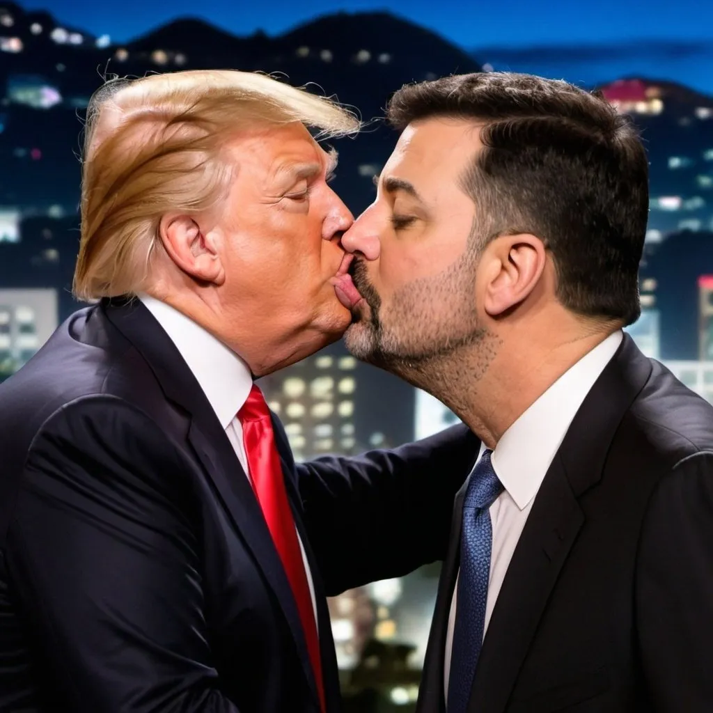 Prompt: Donald Trump kissing Jimmy Kimmel 