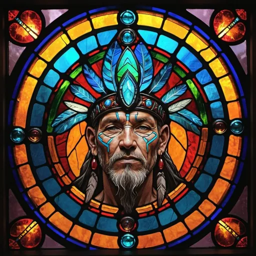 Prompt: glowing, stained glass window, shaman