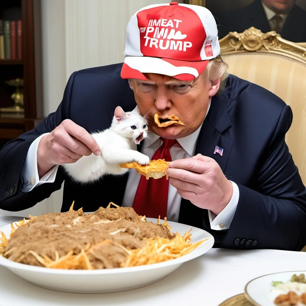 Prompt: Donald Trump eating a cats