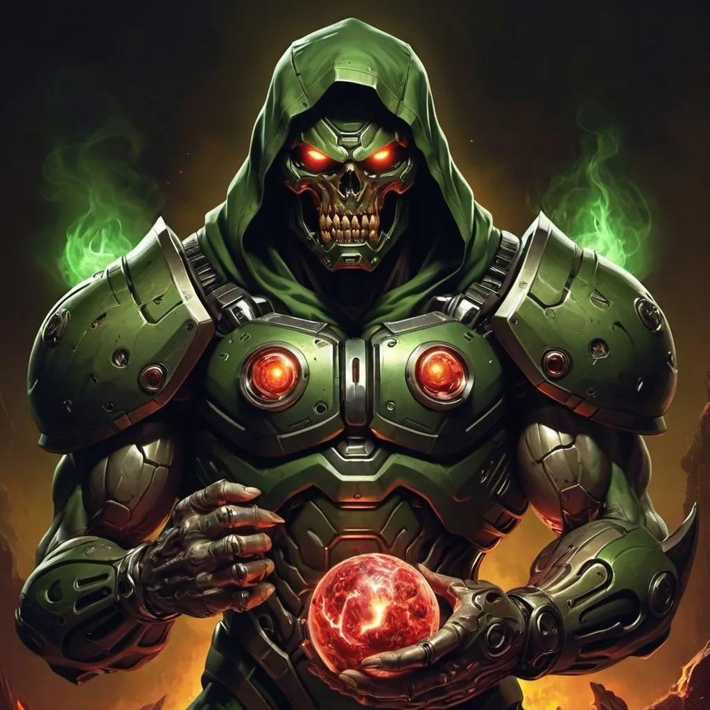 Prompt: A nefarious evil life Time stealing villain character called Doom scroller because he clickbait tricks people into scrolling for hours on end on their devices until their life energy is over