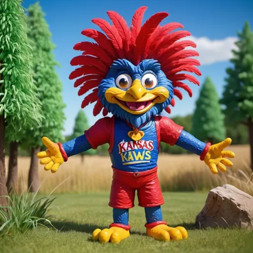 Prompt: The fictional giant Kansas mascot, Johnny Kaw as a 3D , stop-motion animation doll. 