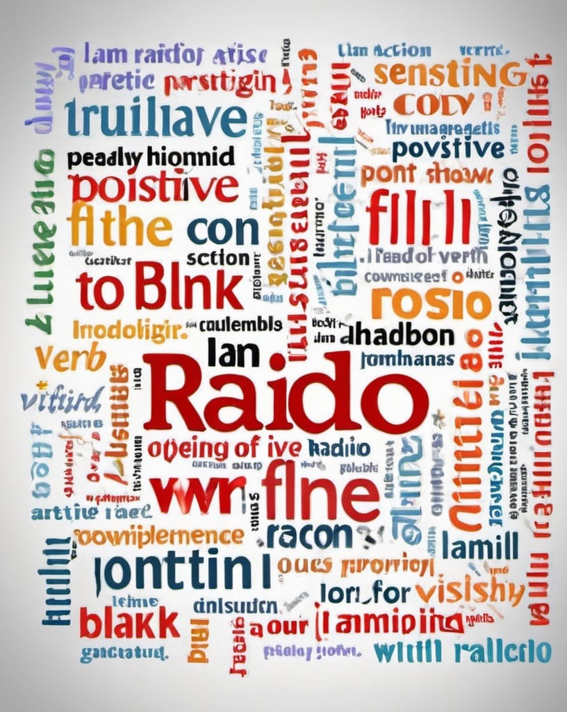 Prompt: Create an artistic word cloud with the sentence, "I AM ABLE TO (fill in the blank with a positive action verb)." for a promotional poster to listen our online radio station called, "I AM ABLE Radio.co". 