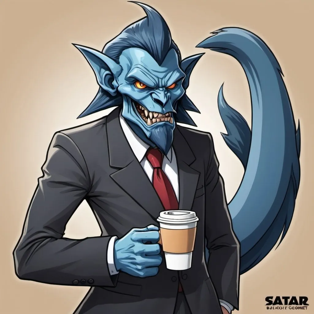 Prompt: Create a cartoon anime character to represent a villianous arch enemy nemesis corporate coffee giant (satar buccks), called CORPORATE COMET, that leaves a tail tale of destruction in it's wake. 
