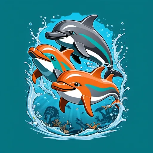 Prompt: lego robotic league t-shirt design "aquatic pros" dolphins