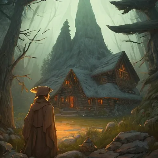 Prompt: Keywords: Wizard, Pine, Autumn, Hut, Cabin, Fantasy, Sci-fi, Magic, Feyfolk
In the rugged wilderness of the North, there resided a man named Faulkner. He was an enigma, a recluse shunned by society. The people of the nearby settlements whispered about him in hushed tones, their fearful gazes following his solitary figure whenever he ventured into the periphery of their lives. But Faulkner was not an outlaw, nor was he a villain. No, his was a story of estrangement, a tale of a man who had been cast away by a world that had never truly understood him.