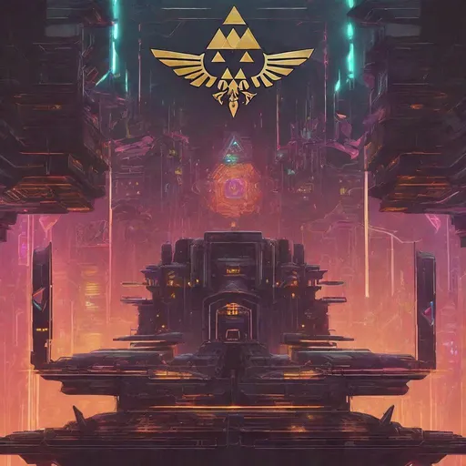 Prompt: An A.I themed, cyberpunk, futuristic concept of Hyrule.