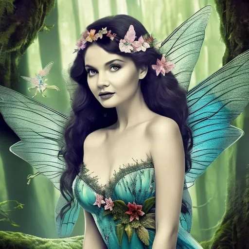 Prompt: Fairy, spirit of the forest, seductress, beautiful, bare, curvy